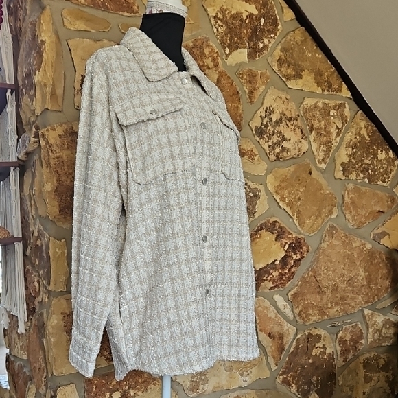 BB Dakota Cream‎ Burton Up Blazer with Plaid Pattern Sz XL - Picture 1 of 13